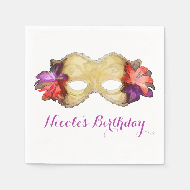 Tropical Floral Masquerade Mask Elegant Party Napkins (Front)