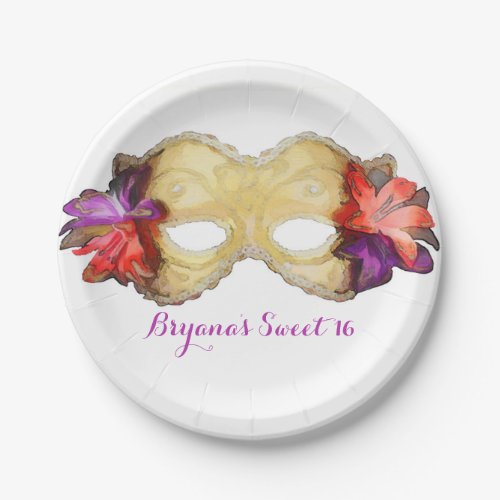 Tropical Floral Masquerade Mask Elegant Party Paper Plates