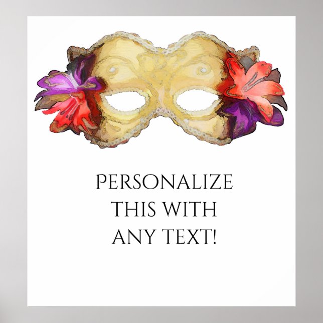 Tropical Floral Masquerade Mask Party Banner Poster (Front)