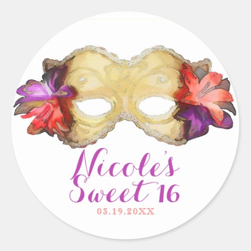 Tropical Floral Masquerade Mask Party Custom Favor Classic Round Sticker