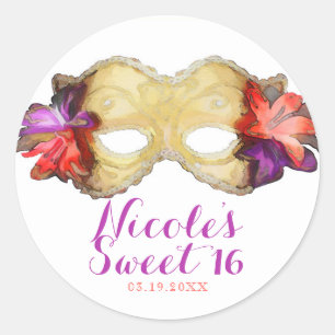 Tropical Floral Masquerade Mask Party Custom Favor Classic Round Sticker