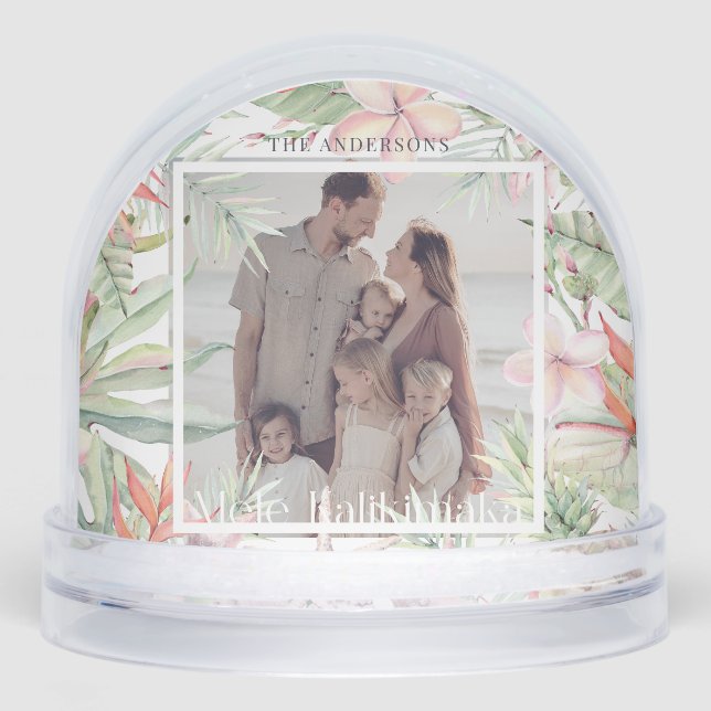 Tropical Floral Mele Kalikimaka Holiday Photo Snow Globe (Front)
