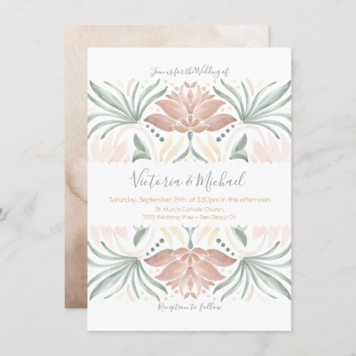 Tropical Floral Mexican tile wedding Invitation