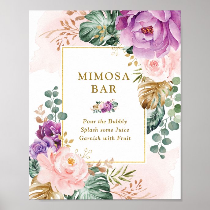 Tropical Floral Mimosa Bar Wedding Bridal Shower Poster