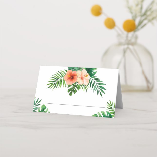 Tropical Floral Mint Green Wedding Place Card (Front)