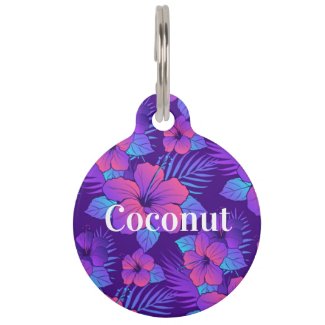 Tropical Floral Monogram Pink and Purple Pet ID Tag