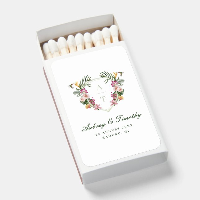 Tropical Floral Monogram Wedding Matchboxes (Front Open)