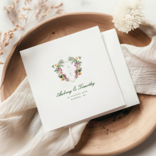 Tropical Floral Monogram Wedding Napkins