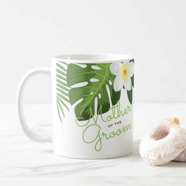 Tropical Floral Mother of the Bride Beach Wedding Coffee Mug (With Donut)