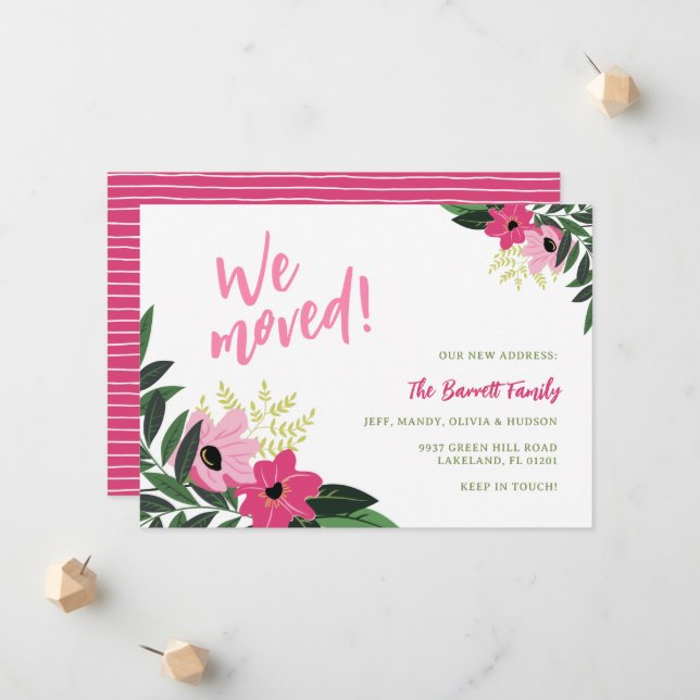 Tropical Floral Moving Announcement | Pink (Front/Back In Situ)