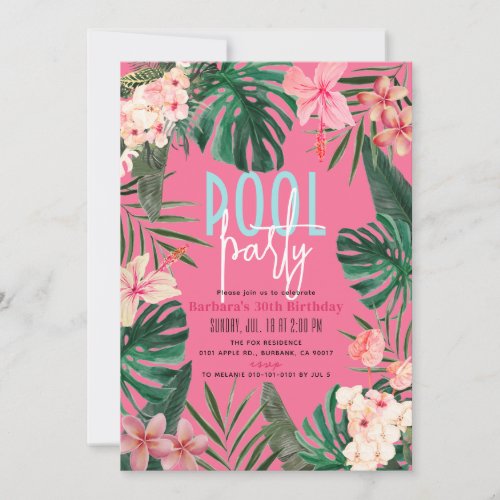 Tropical Floral Neon Adult Birthday Invitation