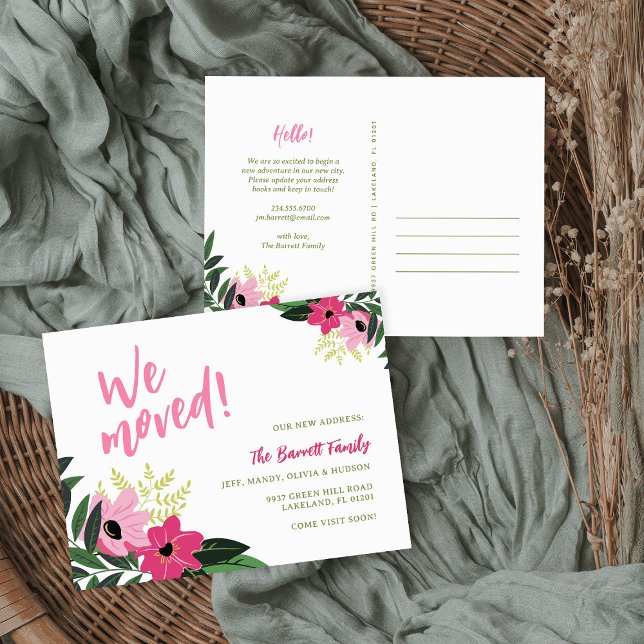 Tropical Floral New Address Postcard | Pink (Creator Uploaded)