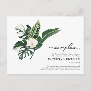 Tropical Floral New Plan Wedding Postponement Postcard
