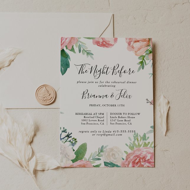 Tropical Floral Night Before Rehearsal Dinner Invitation (Creator Uploaded)