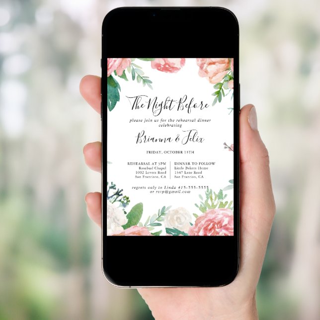 Tropical Floral Night Before Rehearsal Dinner Invitation (Front Digital)