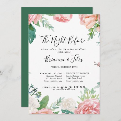 Tropical Floral Night Before Rehearsal Dinner Invitation