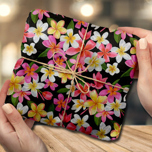 Tropical Floral on Black Tissue Paper