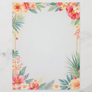 Tropical Floral on Blue Letterhead