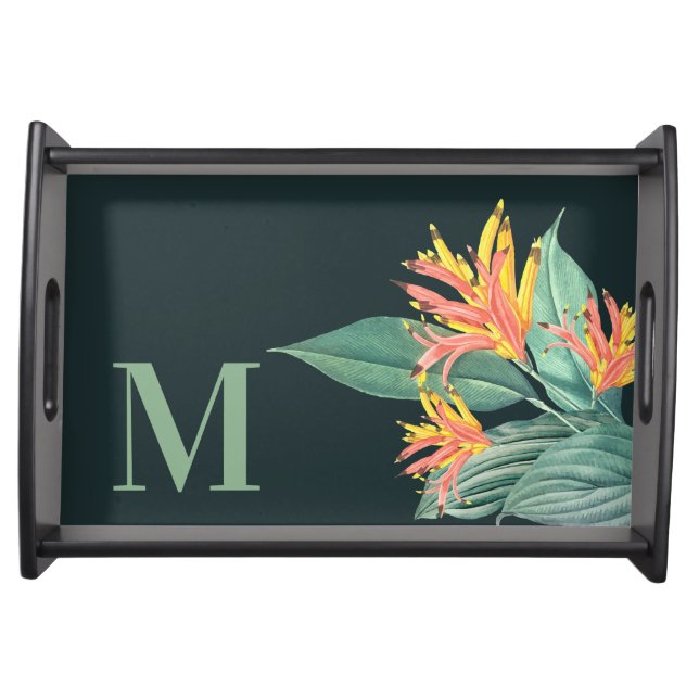 Tropical Floral on Teal Monogrammed Serving Tray (Front)