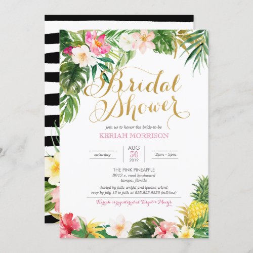 Tropical Floral or Luau Style Bridal Shower Invitation