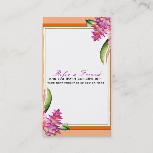 Tropical Floral Orange Coral Modern Refer a Friend Referral Card