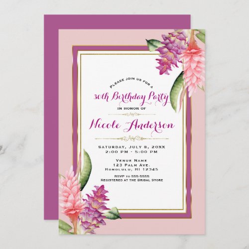 Tropical Floral Orchid Purple Pink Birthday Party Invitation