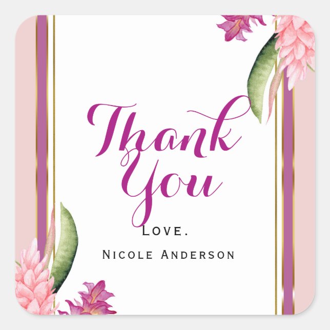Tropical Floral Orchid Purple Pink Party Favor Square Sticker (Front)