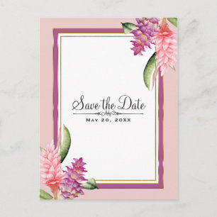Tropical Floral Orchid Purple Pink Save the Date Announcement Postcard