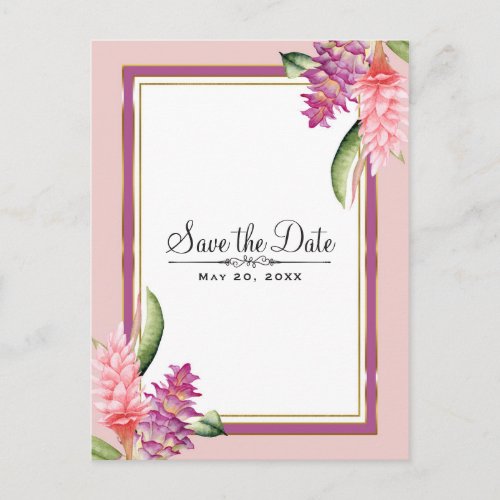 Tropical Floral Orchid Purple Pink Save the Date Announcement Postcard