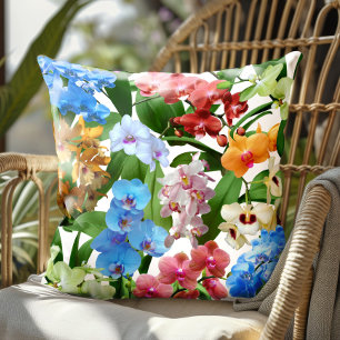 Tropical Floral Orchids Colorful Summer Outdoor Pillow
