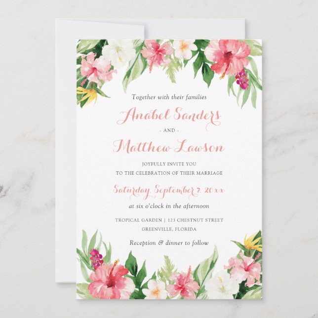 Tropical Floral Orchids Palm Leaves Wedding Invitation (Front)