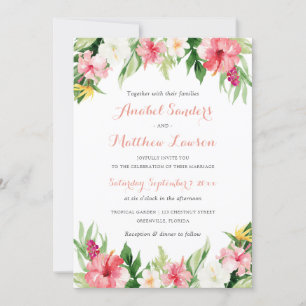 Tropical Floral Orchids Palm Leaves Wedding Invitation