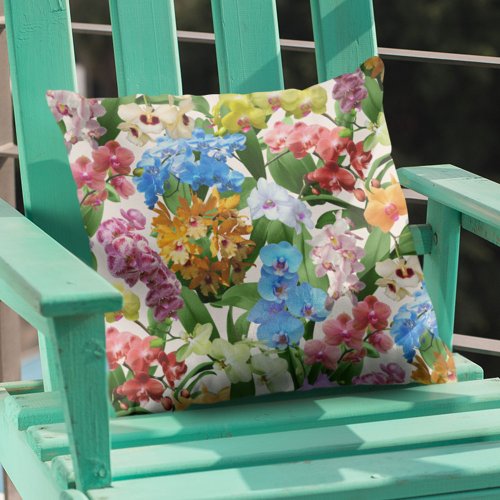 Tropical Floral Orchids Throw Pillow