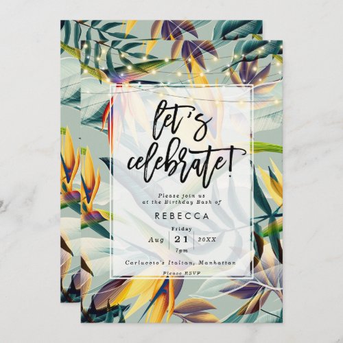 tropical floral palm birthday party invitation