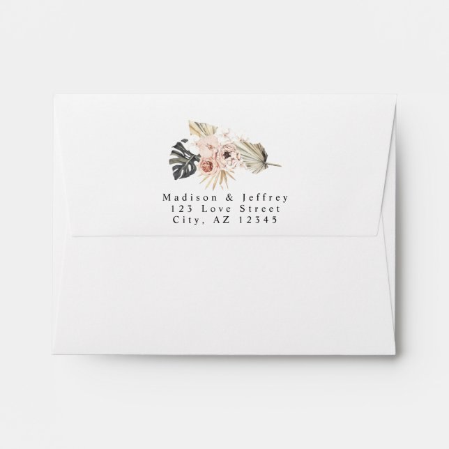 Tropical Floral & Palm Bohemian Wedding Envelope (Back (Top Flap))