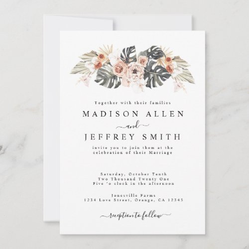 Tropical Floral  Palm Bohemian Wedding Invitation