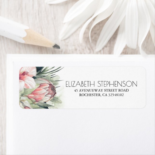 Tropical Floral Palm Leaves Bouquet Watercolor Label (Insitu)