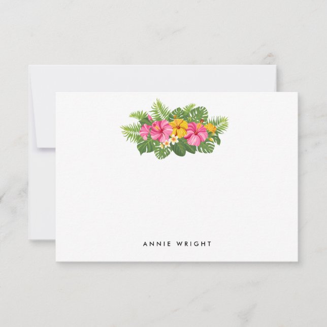 Tropical Floral Palm Leaves Personalize Stationery Note Card (Front)