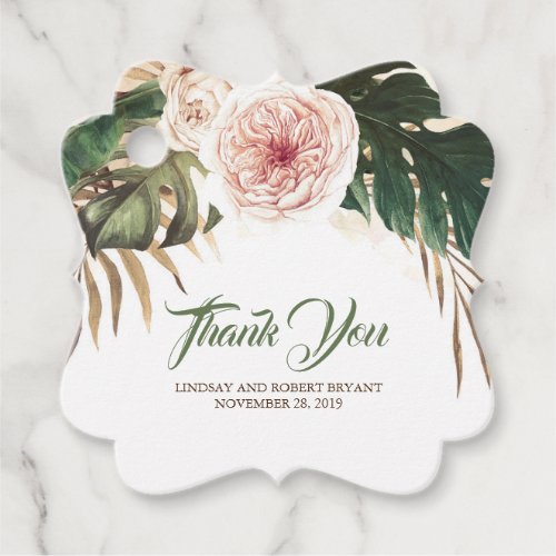 Tropical Floral Palm Leaves Thank You Favor Tags