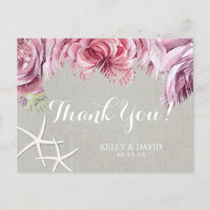 Tropical Floral Palm Tree Beach Starfish Thank You Postcard