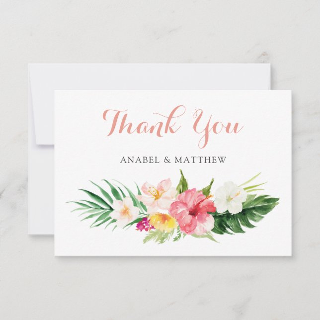 Tropical Floral Palm Wedding Thank You Card (Front)
