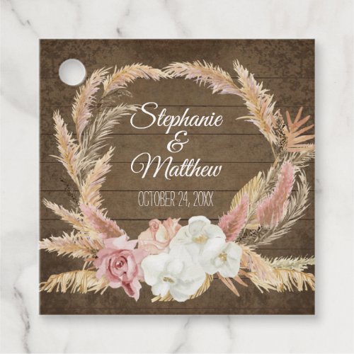 Tropical Floral Pampas Cottage Rustic Wood Wedding Favor Tags