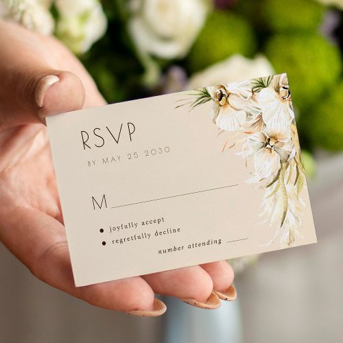 Tropical floral pampas grass elegant wedding RSVP Note Card