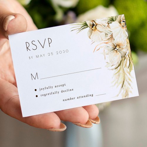 Tropical floral pampas grass elegant wedding RSVP Note Card