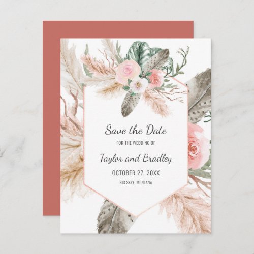 Tropical Floral Pampas Grass Feathers Rustic  I Save The Date
