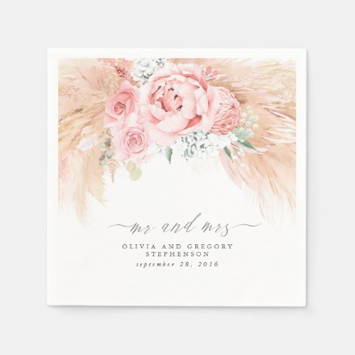 Tropical Floral Pampas Grass Wedding Napkins