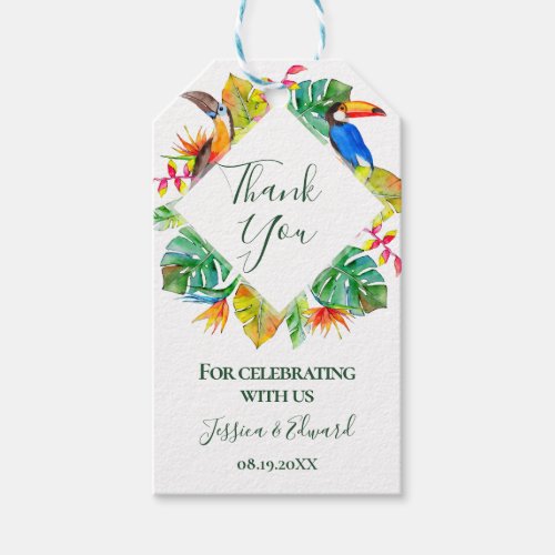 Tropical Floral Paradise Diamond Frame Thank You Gift Tags