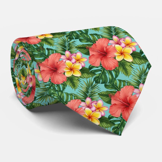 Tropical Floral Paradise Pattern Neck Tie (Rolled)