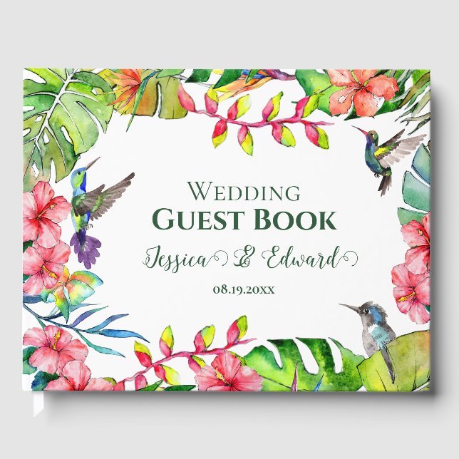 Tropical Floral Paradise Wedding Guest Book (Front)
