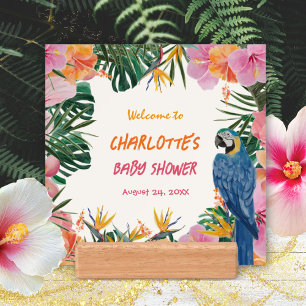 Tropical Floral Parrot Baby Shower Welcome Sign Holder
